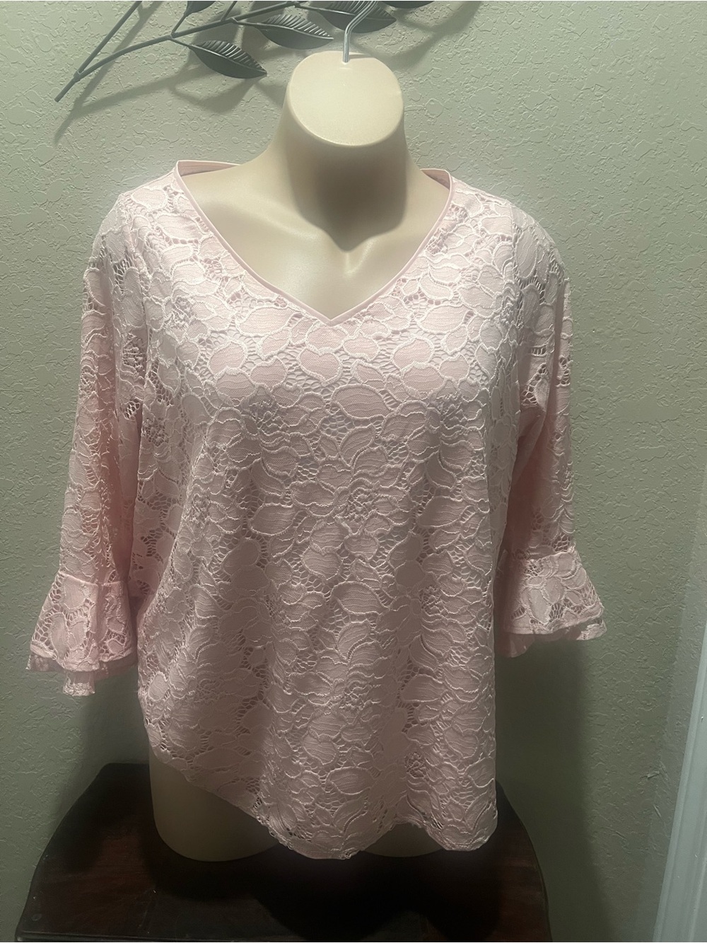 Roz & Ali Light Pink Lace V-Neck Blouse